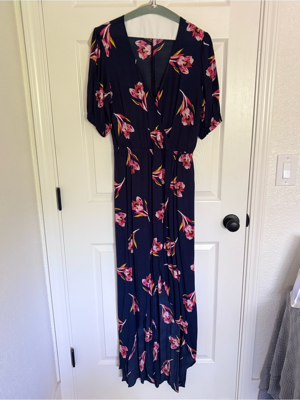 Express Navy Maxi Dress with Pink Floral Accents